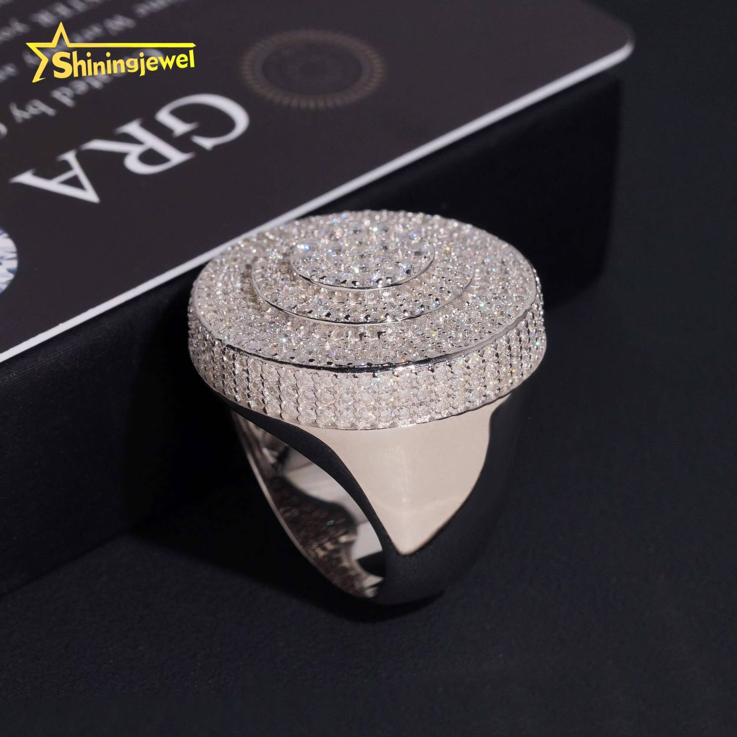 Fashion Jewelry Gold Plated Solid 925 Sterling Silver Sparkling Hip Hop Men Custom Diamond Rings Iced Out Moissanite Ring