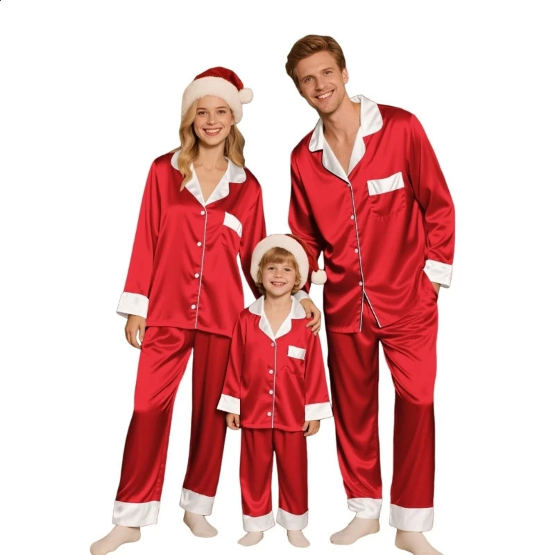2025 Family Christmas Pajamas Matching Sets Silk Satin Casual Matching Set for Family 195F 251027