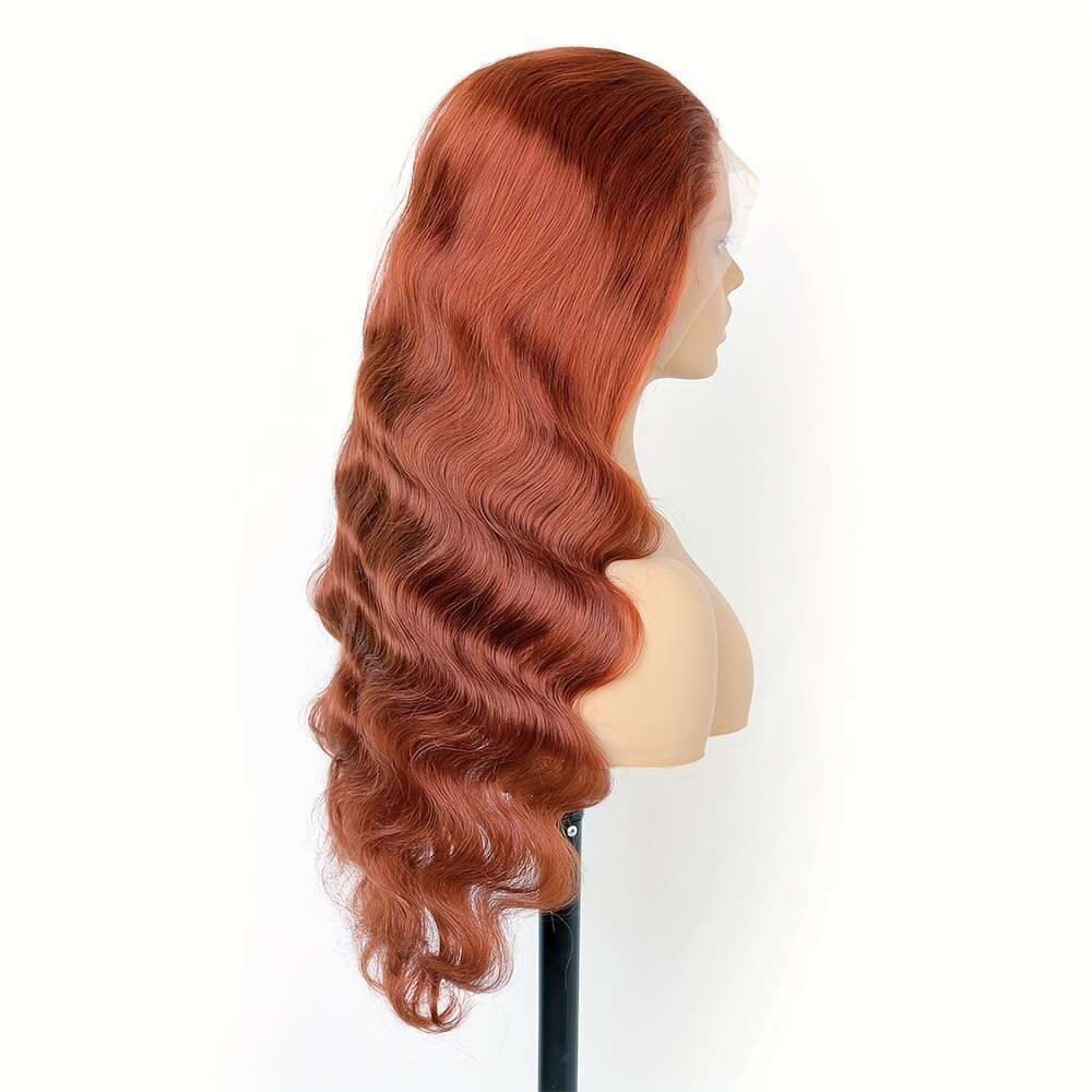 350 Ginger Body Wave Brazilian Human Wig - 13X4 Transparent Lace Front With Pre-Plucked Hairline Base 100% Remy Hair 180% Density Voluminous Waves Nat