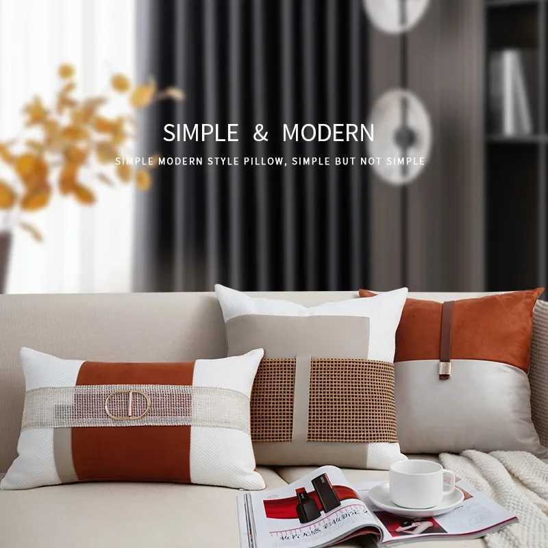 Pillow Case Modern Light Luxury Orange Geometric Splicing Cushion Cover Hotel Living Room Sofa Cover Home Decor Decorative case C251028