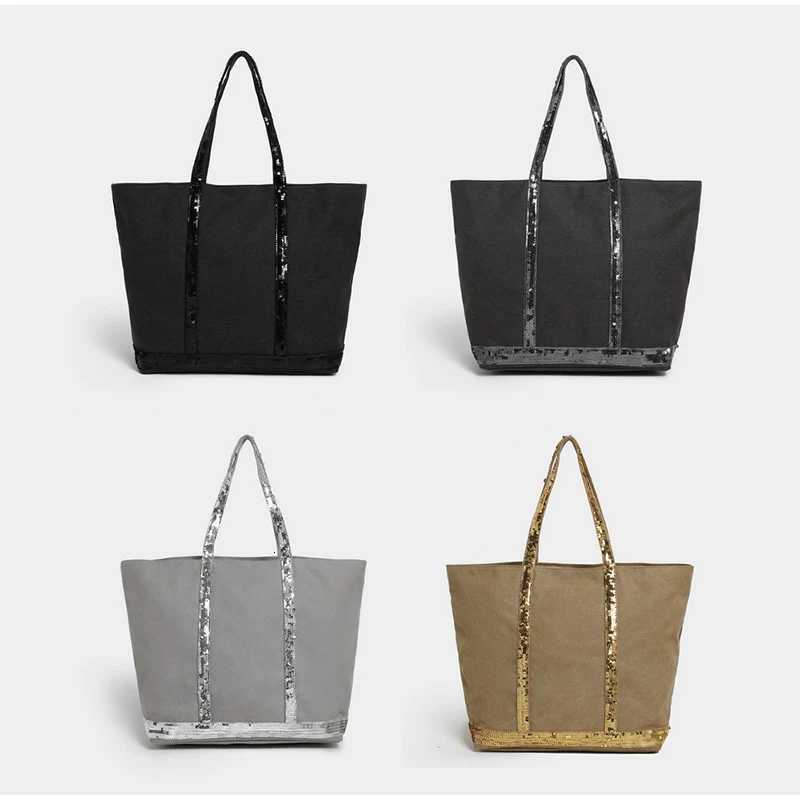 Retro Largecapacity Canvas Tote Bag Brand Contrast Color Sequins Highquality Handbag Unisex Large Travel Shoulder Messenger BagW251028