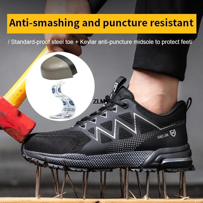 Antismash Safety Shoes Men Steel Toe Sneakers Puncture Proof Breathable Work Boots Man Fashion Construction Protective Footwear 251023