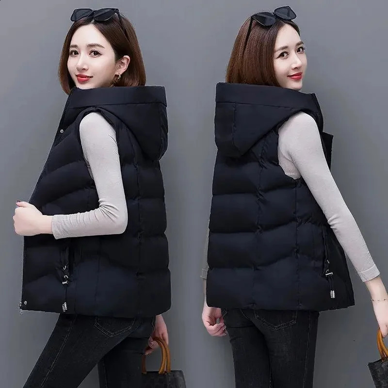2025 Winter Parkas Vest Jacket Women Middle Aged Waistcoat Sleeves Down Cotton Plus Velvet Warm Coats Female Casual Overcoat 251027