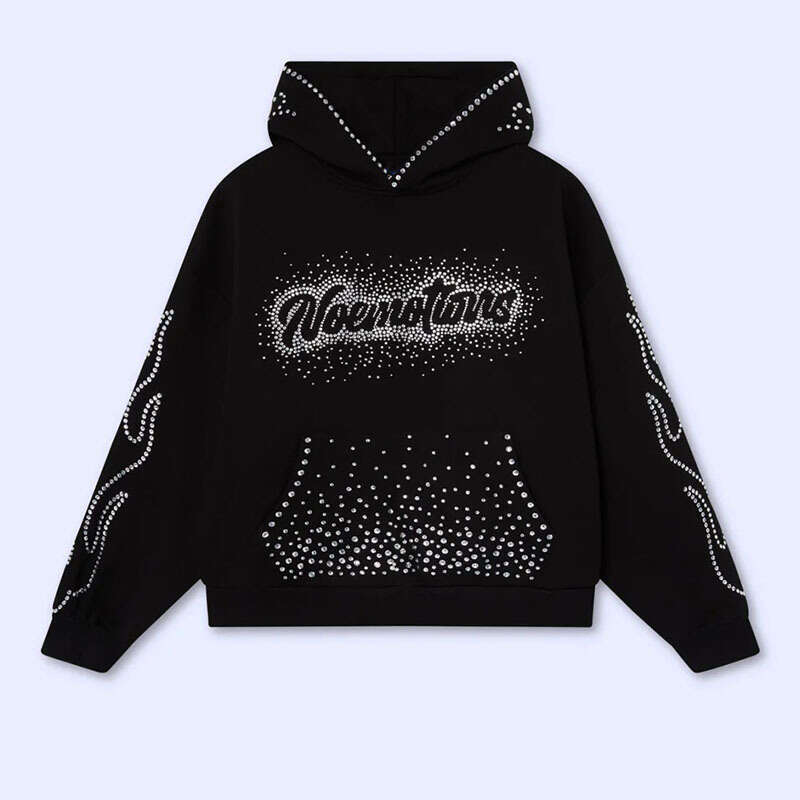 Fashion Trendy Personality Street Hip-Hop Shiny Diamond Letter Design Loose Pullover Hoodie for Men and Women