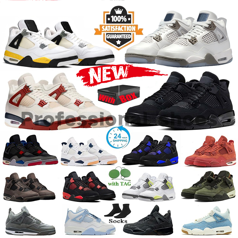 With Box Designer 4 Basketball shoes 4s Sneakers Blue Chill Tour Yellow Black Cat Brick by Brick London Cave Stone Thunder Cool Grey Bred Men Women Trainers Sneake