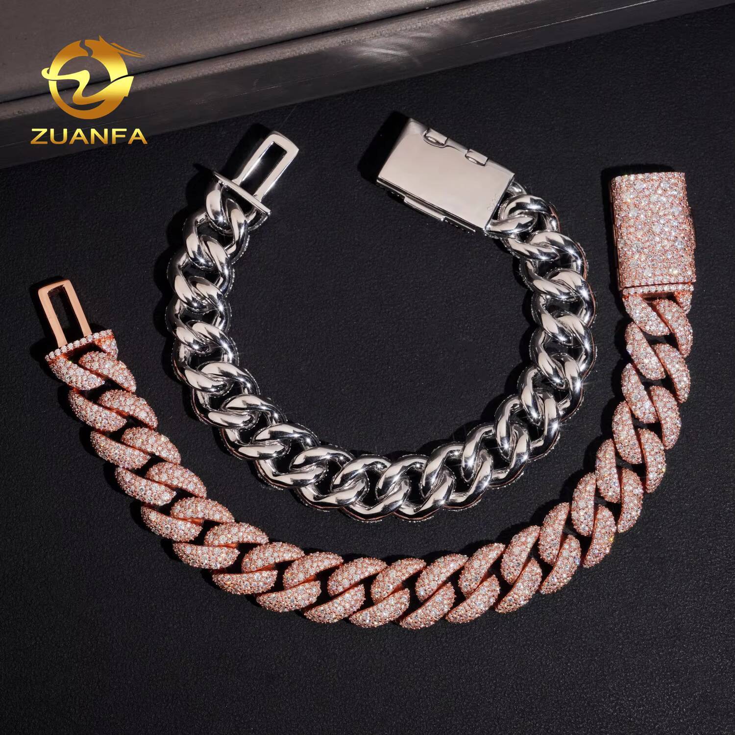 MOissanite Hip Hop Jewelry Iced Out Moissanite Cuban Bracelet 15mm Mosaic 925 Silver Moissanite Bracelet Men Pass Diamond Tester