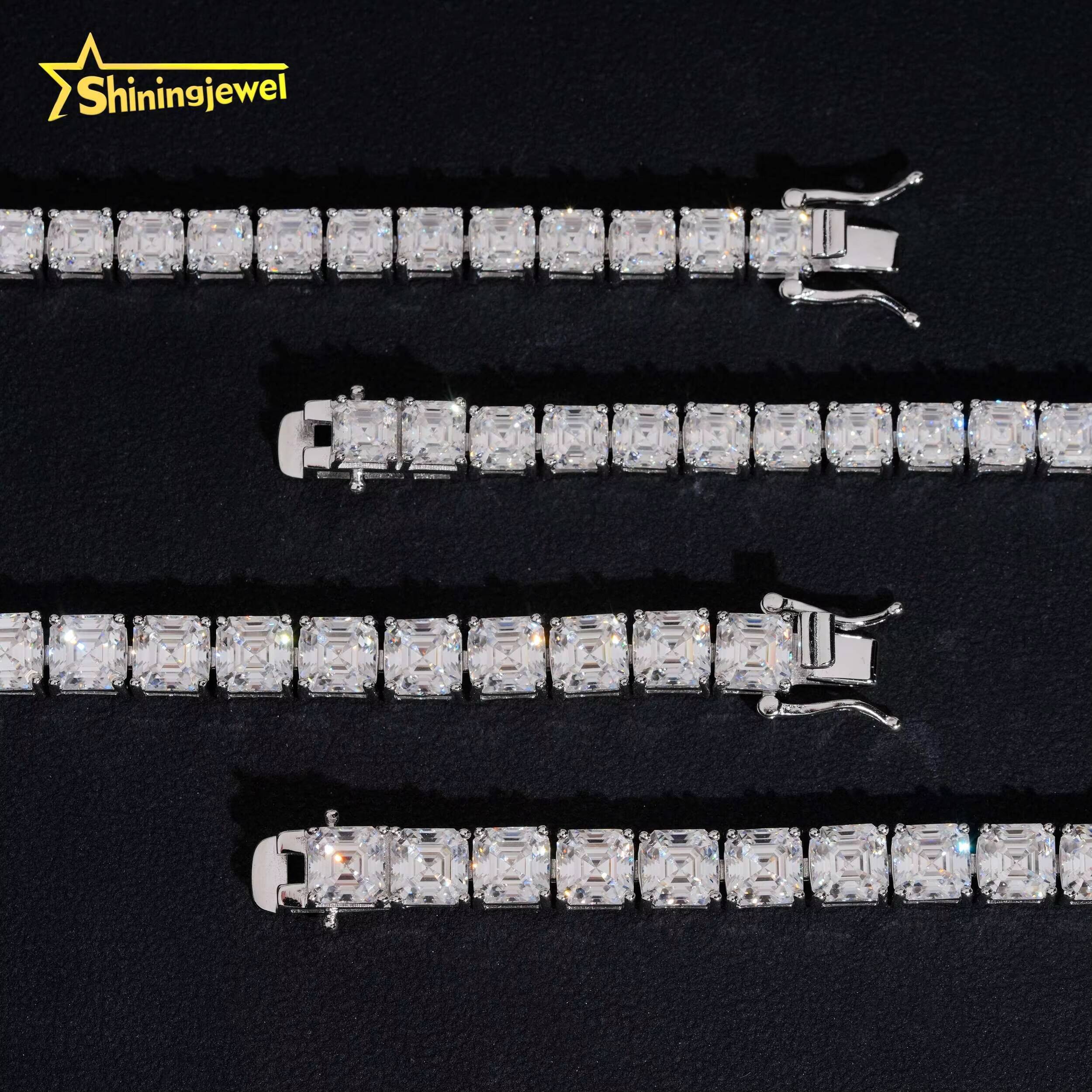 New Design Hip Hop Jewelry Luxury Bracelets Solid 925 Sterling Silver Asscher Cut 5MM 6MM Tennis Bracelet