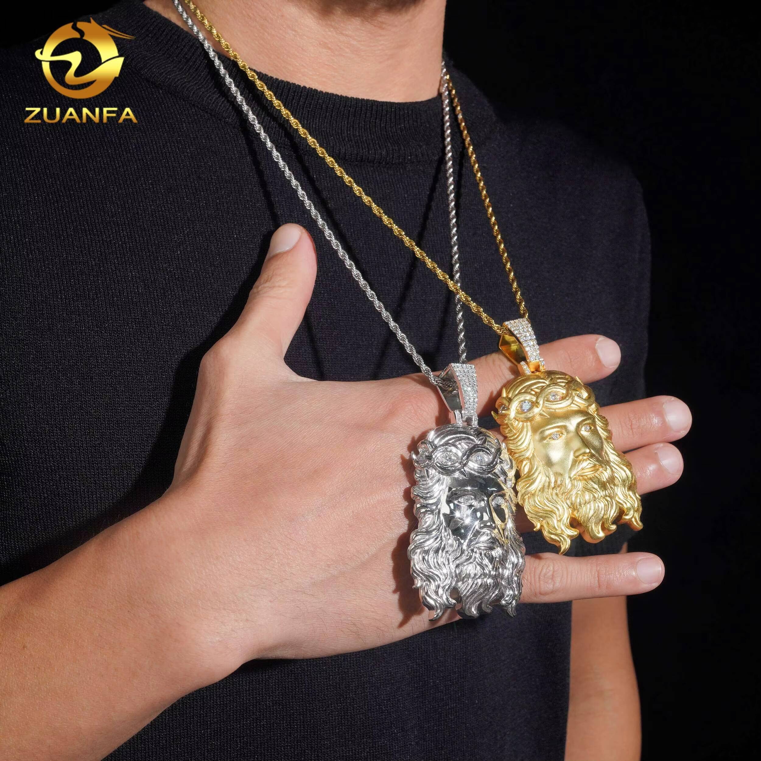 925 Silver Hip Hop Jesus Pendant VVS Moissanite Diamond Iced Out Jesus Head Pendant Pass Tester Trendy Charm Pendant