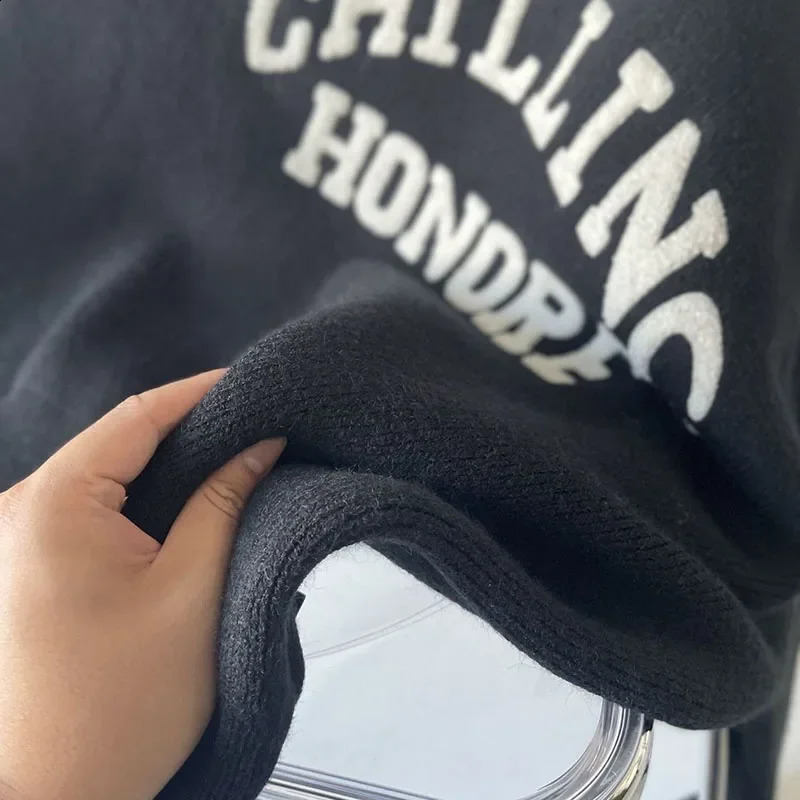 Lucyever Black White Women Sweater Pullover Korean Fashion Letter Embroidery Knitted Jumper Fall Winter Thick Warm Soft Sweaters 251027