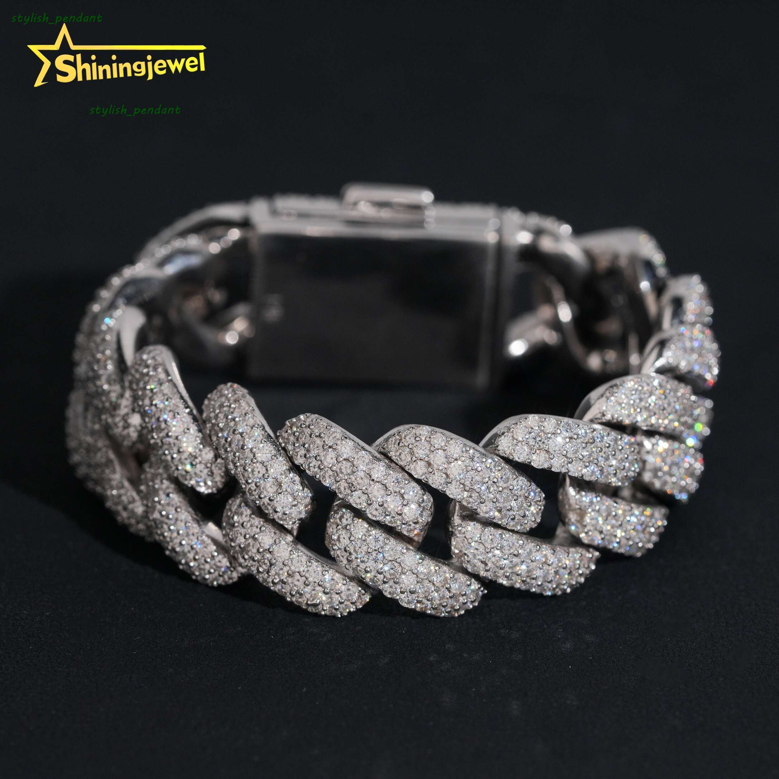 925 Silver Hip Hop Bling Moissanite Cuban Link Bracelet with Iced Out Charms Chain for Streetwear Brands
