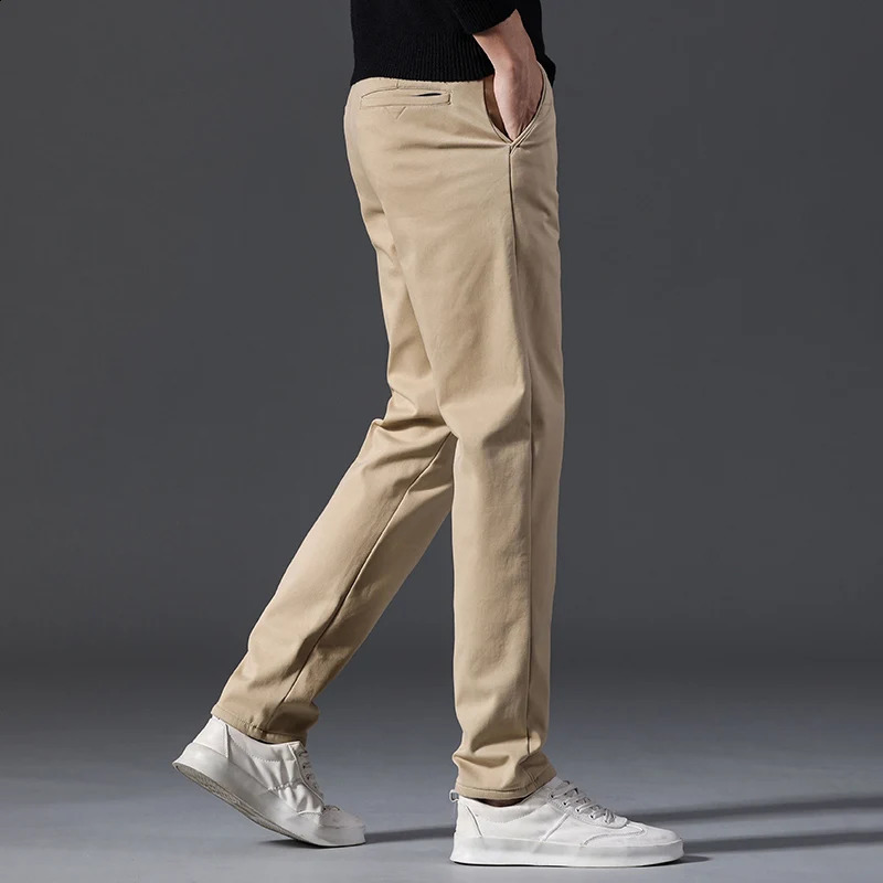 Men Plush Thicken Autumn Winter Casual Pants Male Concise Slim Fit Khaki Royal Blue Trend Thermal Youth Business Trousers 251027