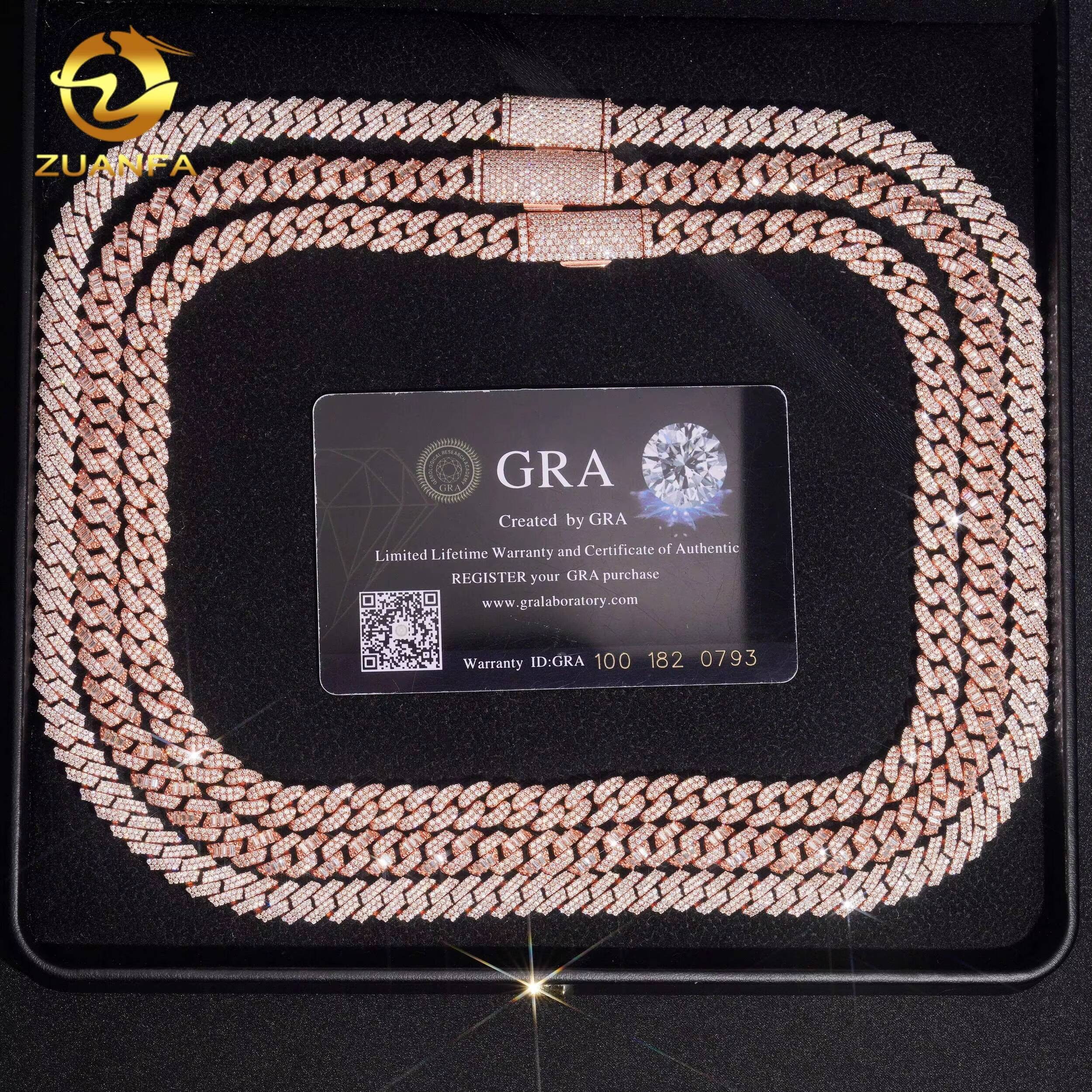 8mm Moissanite Diamond Hip Hop Jewelry Cuban Link Chain 925 Silver with Rose Gold Plated Iced Out Cuban Chain