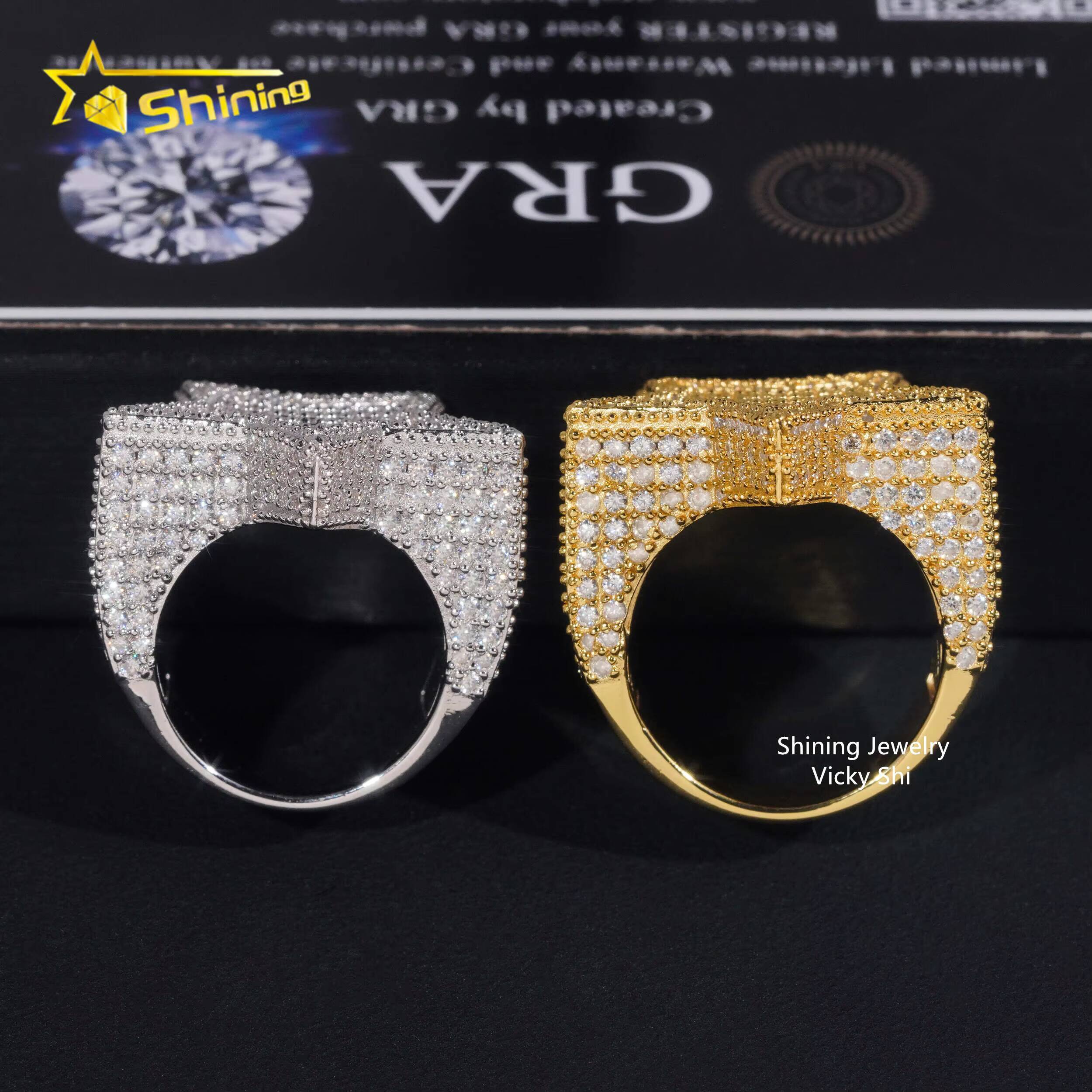 New Arrival Moissanite Hip Hop Men Ring Sterling Silver 925 Gold Plated Iced Out Baguette Moissanite Star Ring