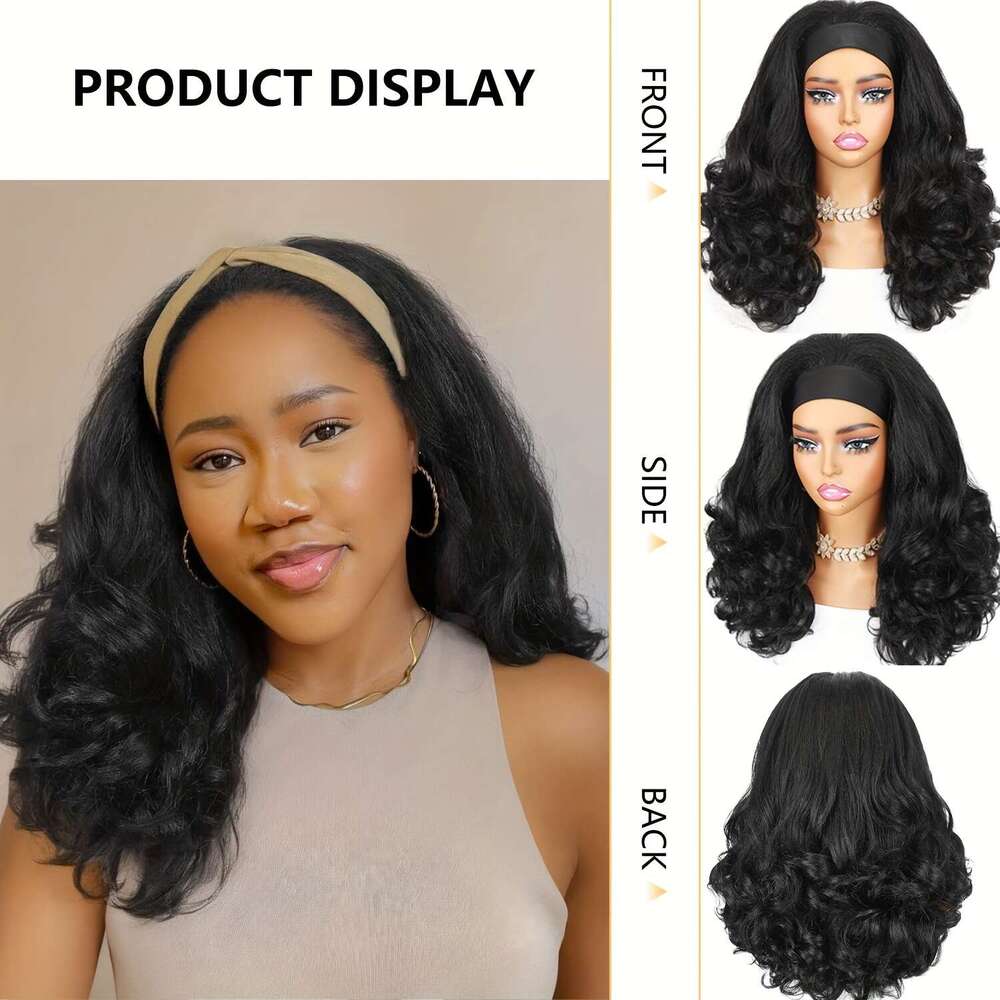 Women's Elegant Curly Wave Headband Wig Heat-Resistant Hair Elastic Net Natural Look Everyday & Special Events Easy To Style With Perfect For Par