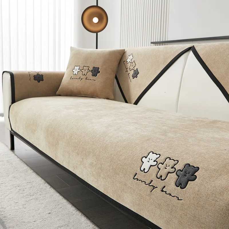 Winter Chenille Sofa Cover Thicken Warm Sofa Mat Covers for Living Room Solid Color Antislip Cartoon Embroidered Couch Cover C251028