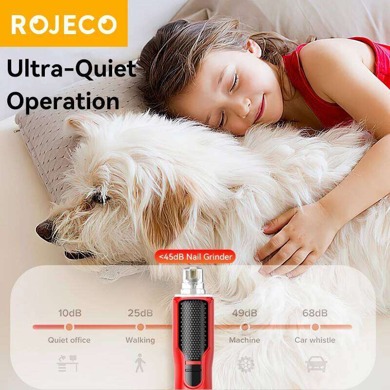 ROJECO Pet Electric Rechargeable Dog Paw Grooming Clipper LED Light 7 Speeds Adjustable Cat Claw Nail Grinder