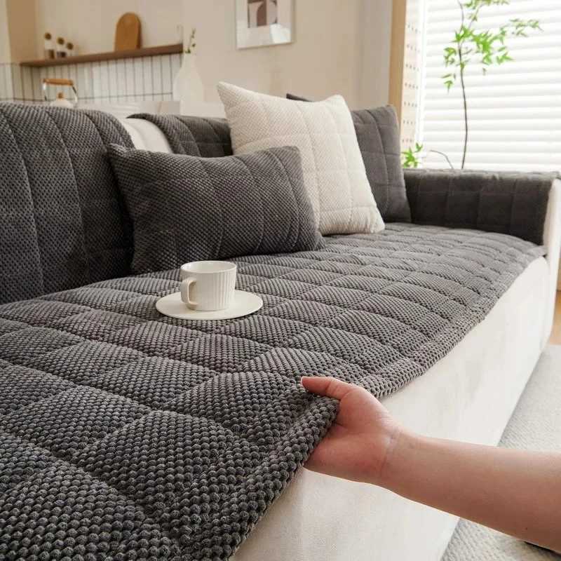 1pc Simple Solid Sofa Coversimple Style Thicken Plush Nonslip Sofa Slipcover Furniture Protector for Living Room Home C251028