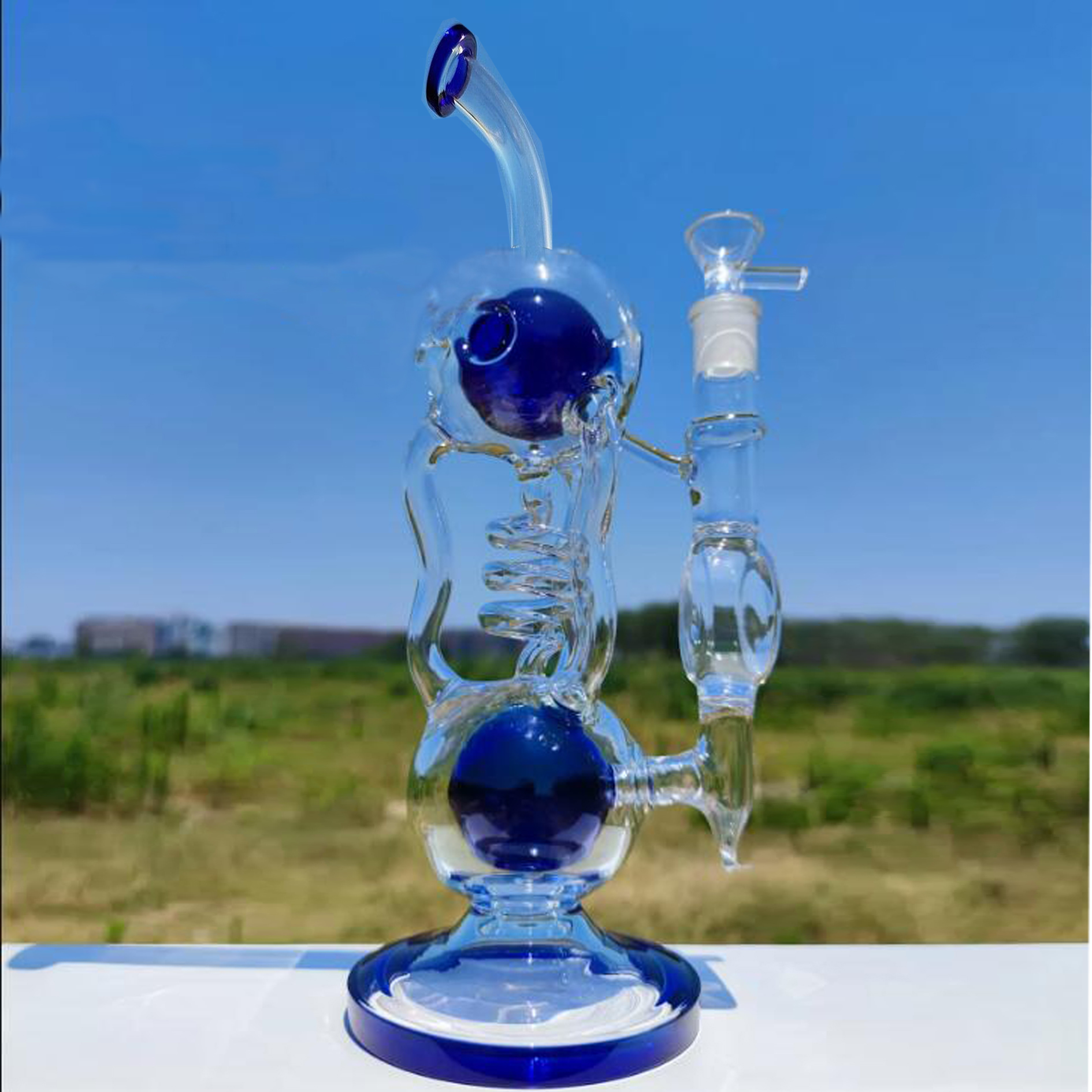 Big Spiral Coil bong Recycler Smoking Water Pipes Hookahs Bubbler oil Water Bongs With 14mm Bowl 12.6''