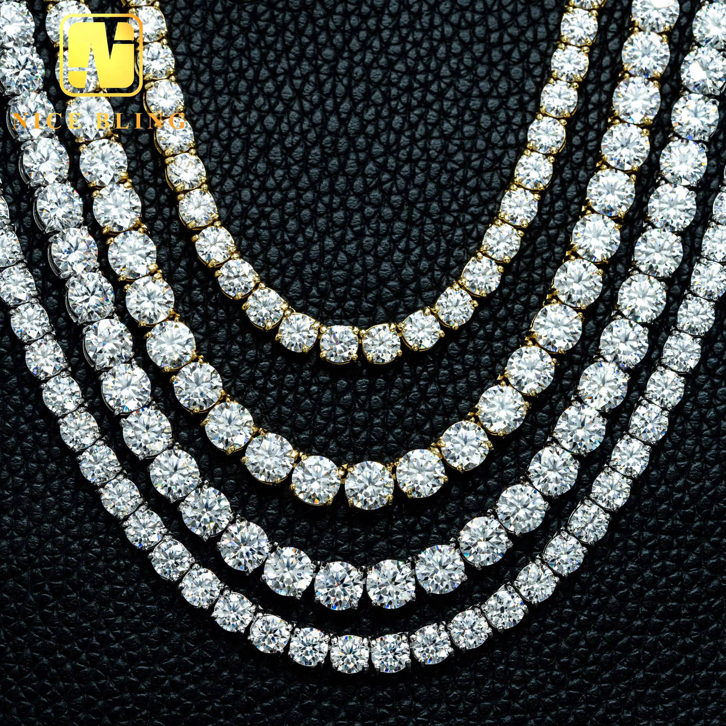 Wholesale Hip Hop Jewelry Fashion Iced Out 18K Gold Silver Plated Brass Moissanite Diamond Tennis Chain Moissanite Necklace for Men Women