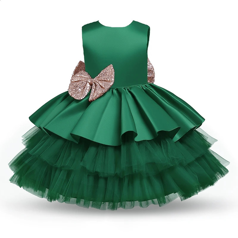 Bow Cute Girls Christmas Party Princess Dresses Backless Elegant Kids Wedding Birthday Gala Dress Green Xmas Evening Ball Gown 251023
