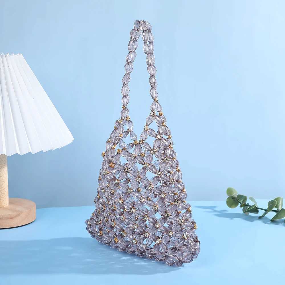Handmade Transparent Pearl Weaving Hollow Tote Bag for Women Beaded Clutch Evening Party Bag Crystal Fashion Beads Mini Bag H251027