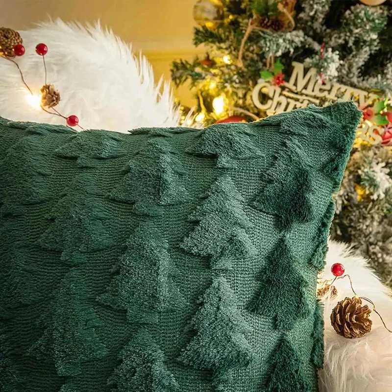 Pillow Case Christmas Cover 3D Plush Embroidery DoubleSided Tree Heart Design for Xmas Valentine Decor Holiday Cushion Case 45x45cm C251028