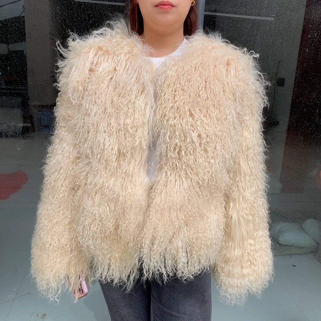 Womens real Mongolian sheepskin coat winter fashion trend curly fur 251014