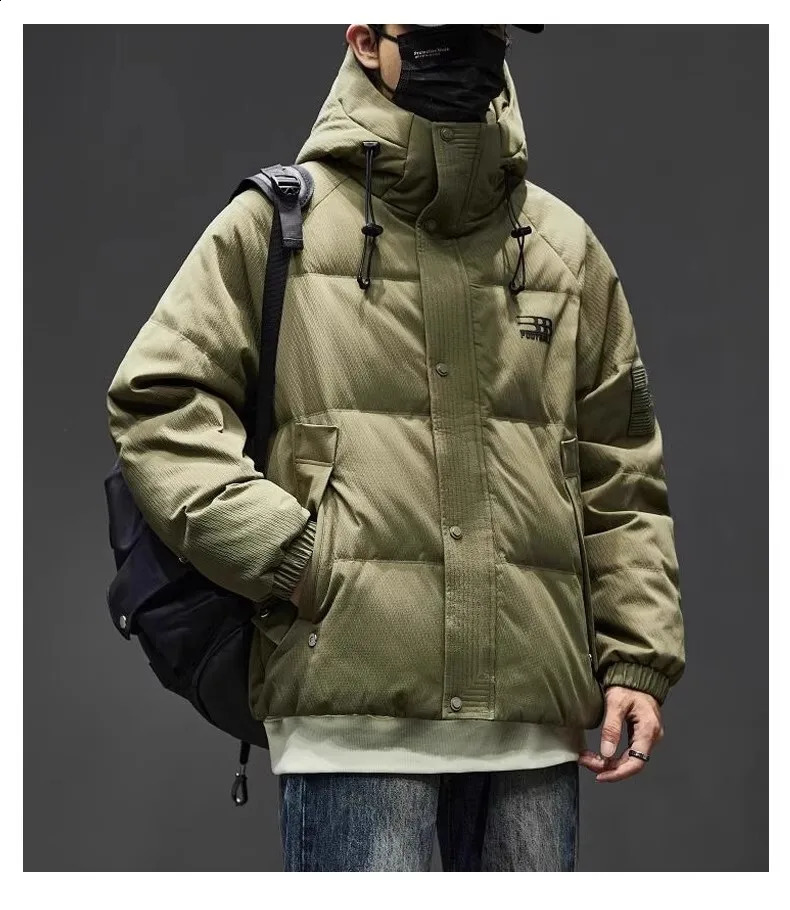Mens Winter Thick Hooded Duck Down Puffer Jacket Outdoor Oversized Loose Fit Casual Warm Sport Coat With Drop Shoulder Sleeves 251027