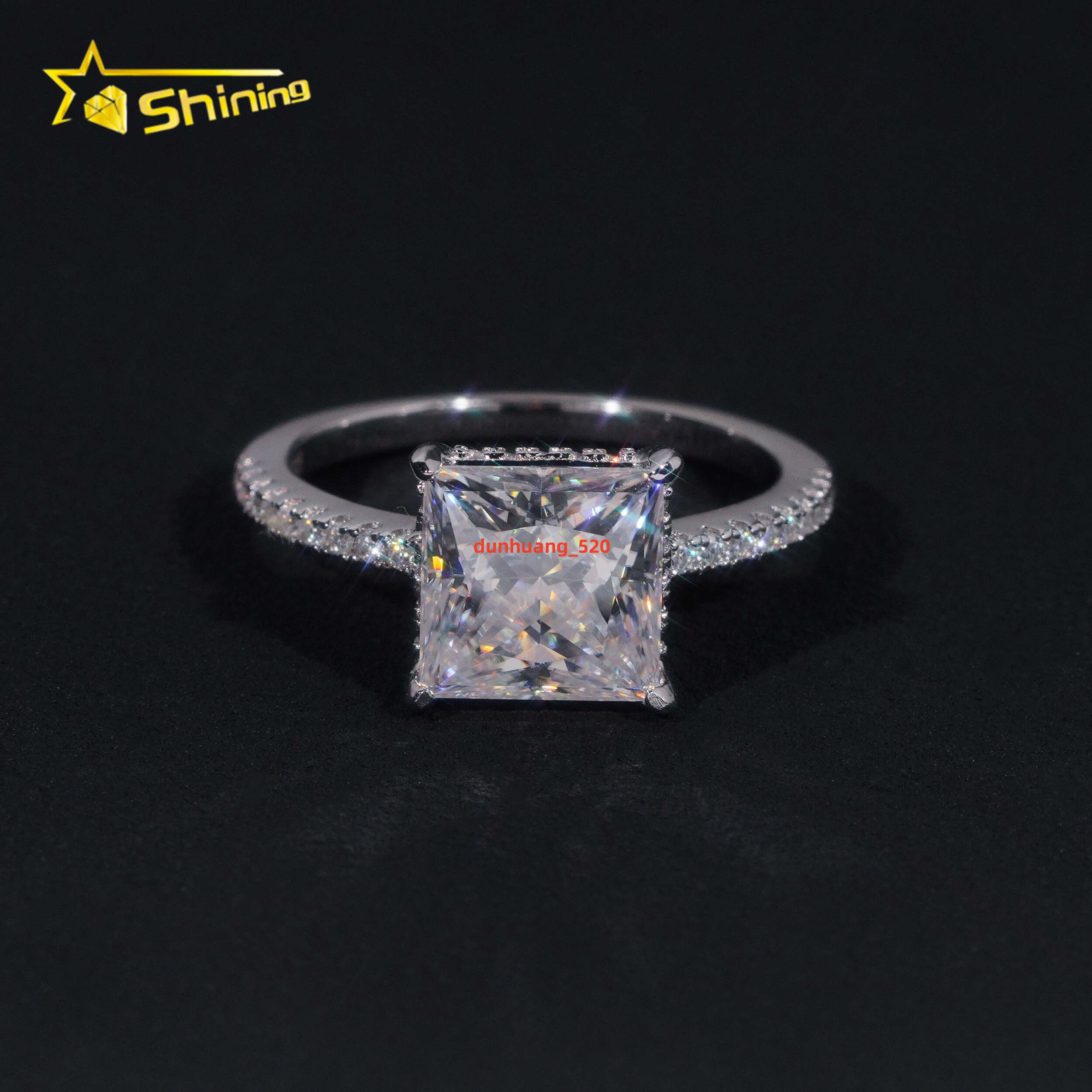 Hot Selling VVS Princess Cut Moissanite Ring Custom 925 Sterling Silver Iced Out Diamond Rings Women Eternity Wedding Ring