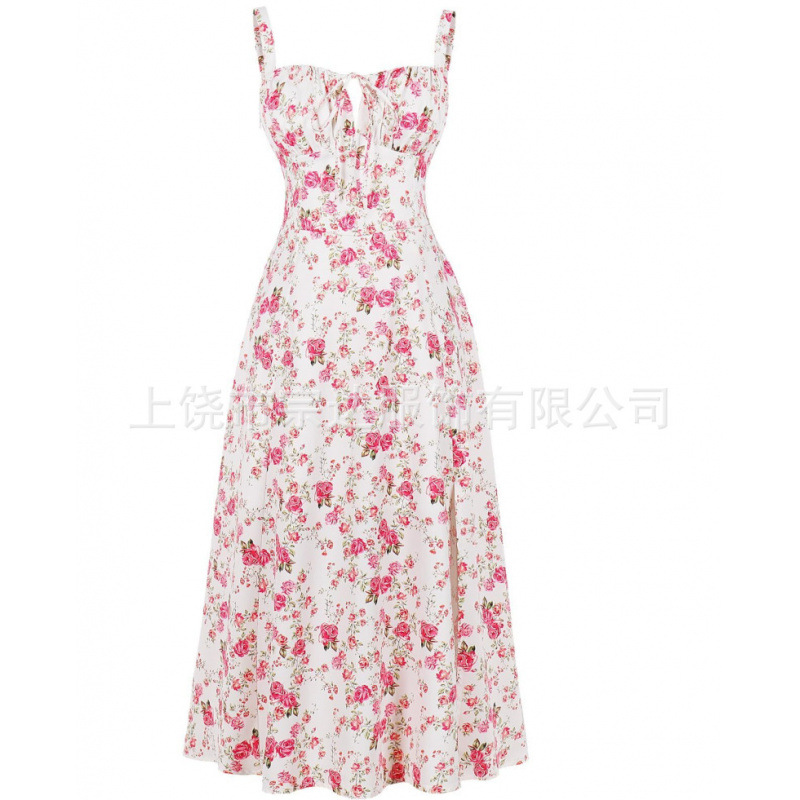 GC139 New Floral Square Neck Sexy Slit Swing Spring Dress