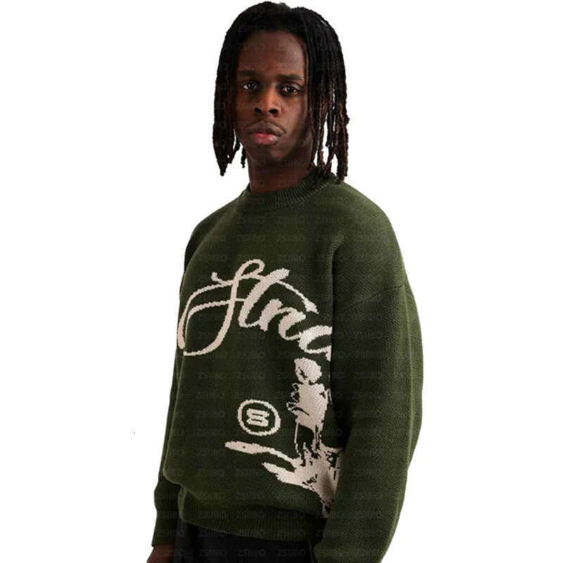 New Trendy American Jacquard Street Hip-Hop Unisex Knitted Pullover Sweater Y2K Style