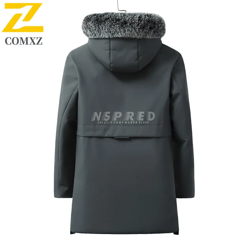 COMXZ Men Long Down Jacket Fur Collar Hooded Outdoor Office Thickened Warm Puffer Coat Casual Travel Lightweight Winter Jackets 251023