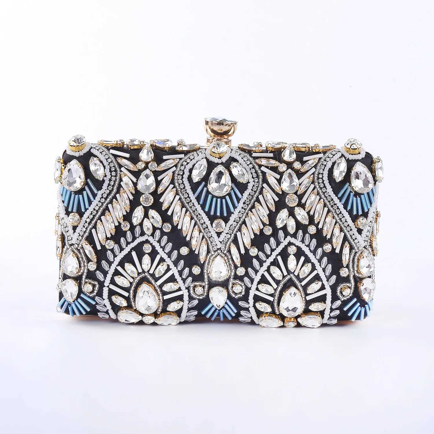 New diamondencrusted highend cheongsam handbag evening bag sparkling water diamond clutch dress bag metal chain banquet ba H251027