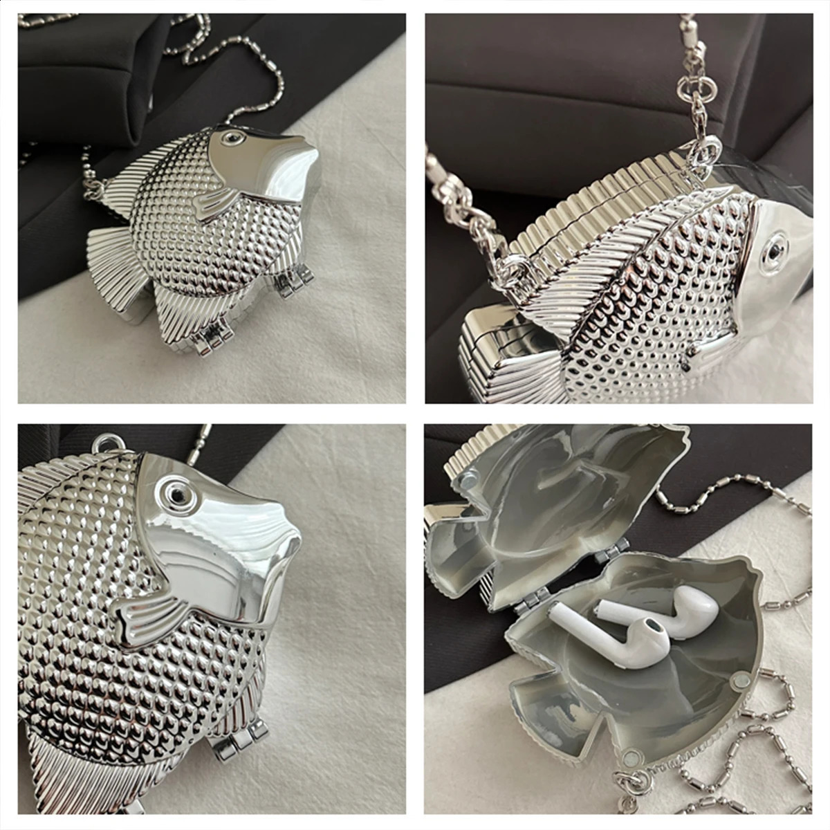 Glamorous Fish Shaped Clutch Purse for Women Sparkly PVC Evening Bag with Detachable Strap Mini Party Clutch for Banquet 251028