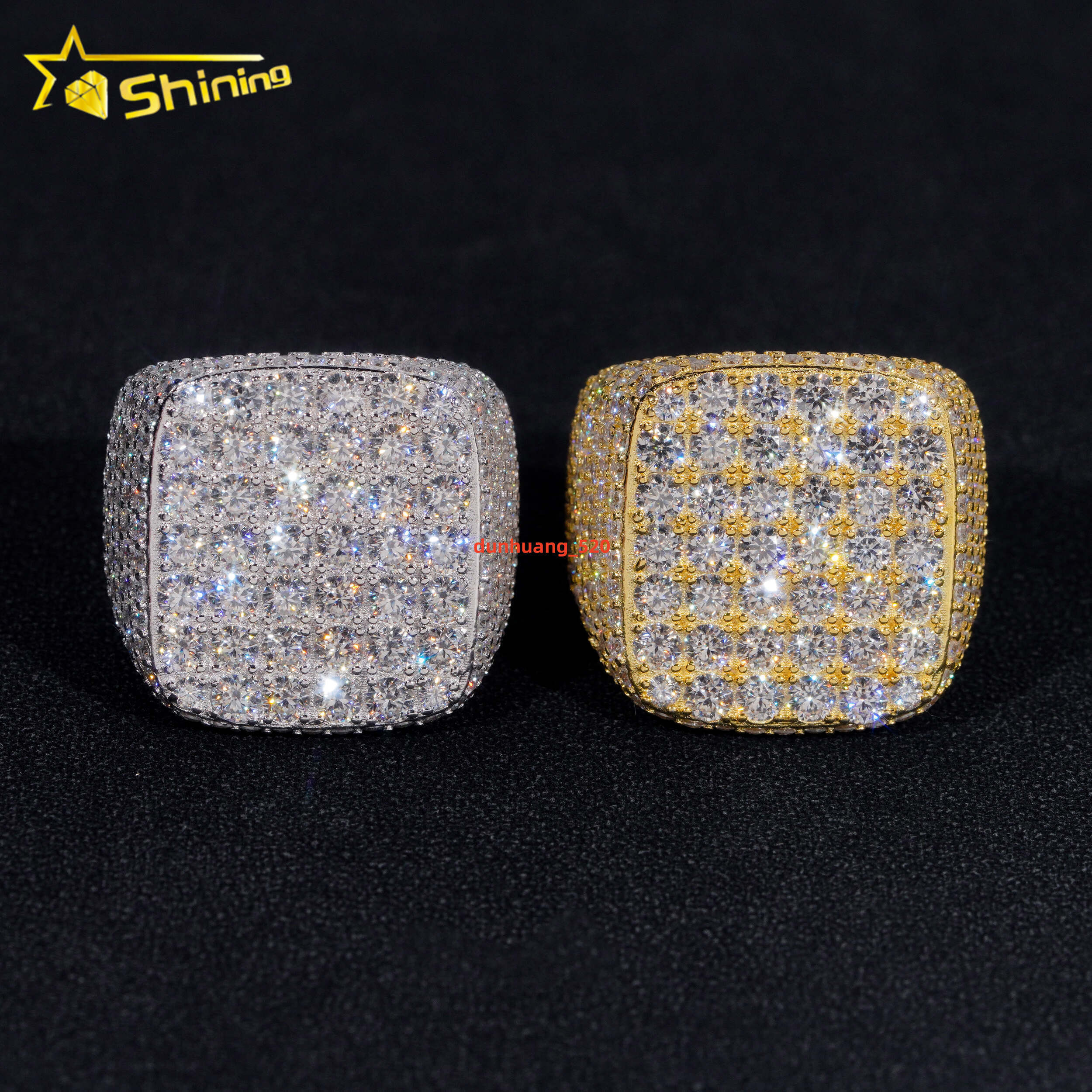 Gold Plated Moissanite Diamond 925 Sterling Silver Hip Hop Ring Iced Out Fully Moissanite Mens Rings Ready to Ship