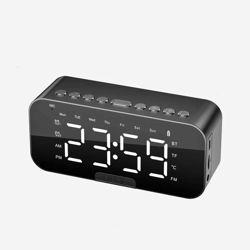 1pc LED Digital Alarm Clock with Bluetooth Speaker Mirror Bedroom Office Decor Table Screen Temperature FM Radio D251028
