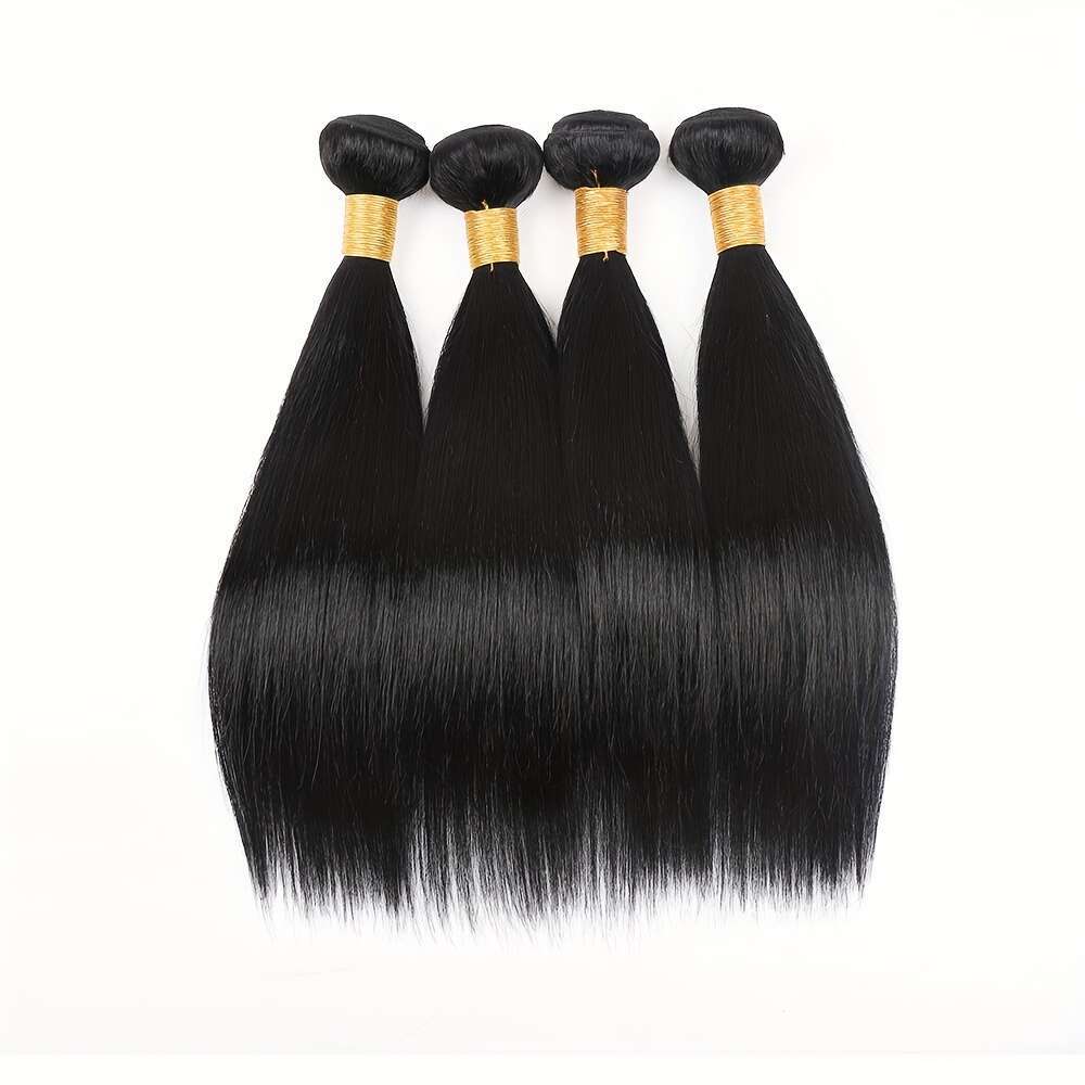 4 Bundles Brazilian Virgin Human Unprocessed Bone Straight Weave Women, Smooth Black With Golden Tips, Perfect For African American Hair