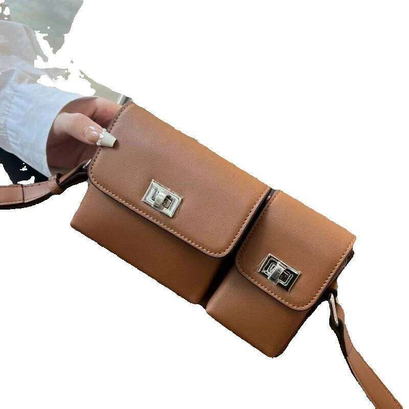New Women's Fashion Korean Style Textured Lock Square Shoulder Handbag Underarm Small Bag Trendy Cowhide Woven Bag