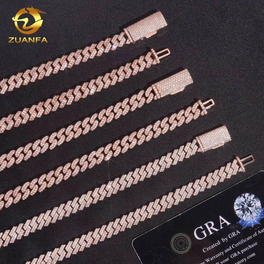 8mm Moissanite Diamond Hip Hop Jewelry Cuban Link Chain 925 Silver with Rose Gold Plated Iced Out Cuban Chain