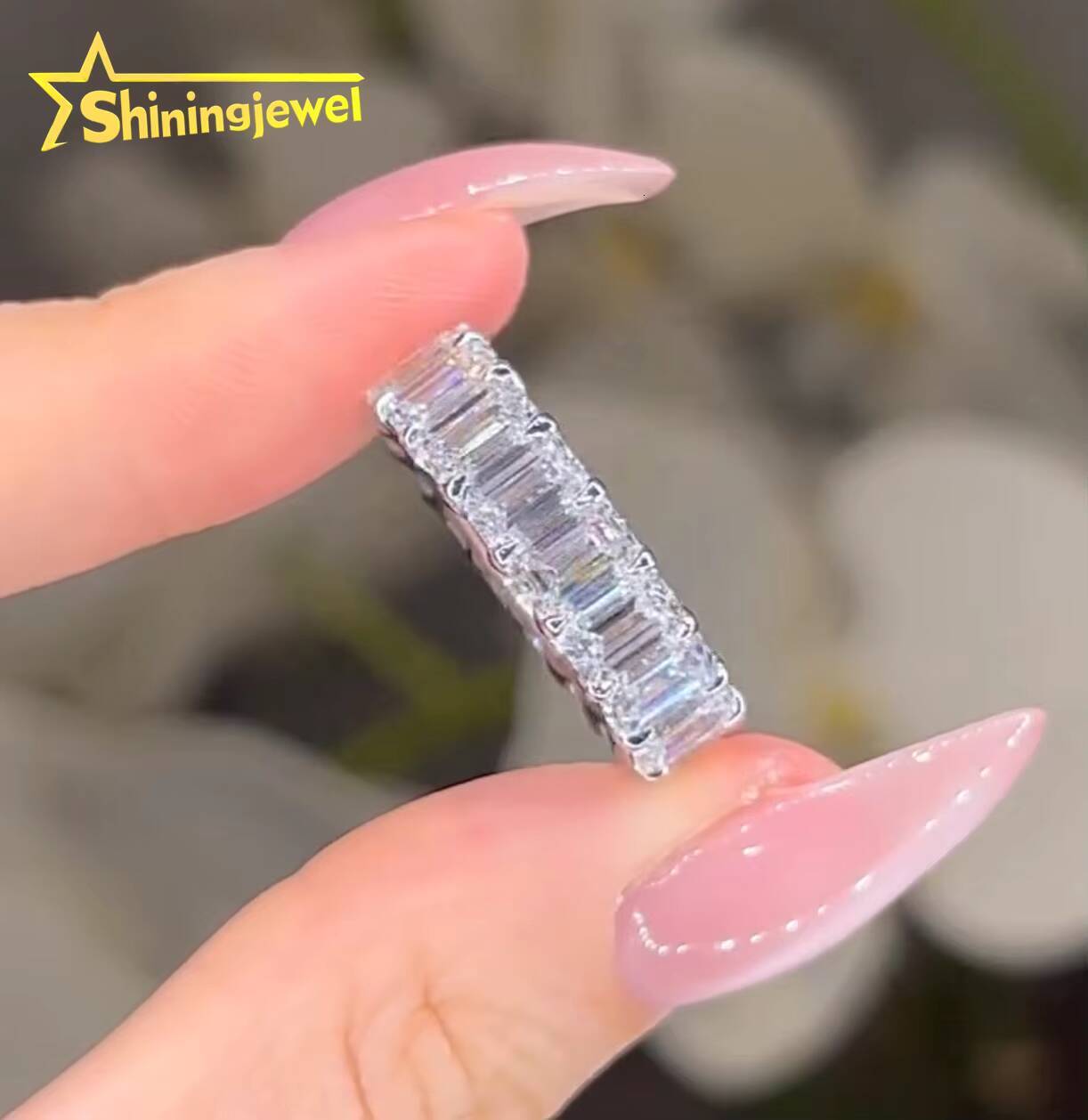 High Quality IGI Certificate 10k Solid Gold Emerald Cut Eternity Band Lab Grown Diamond Engagement Ring