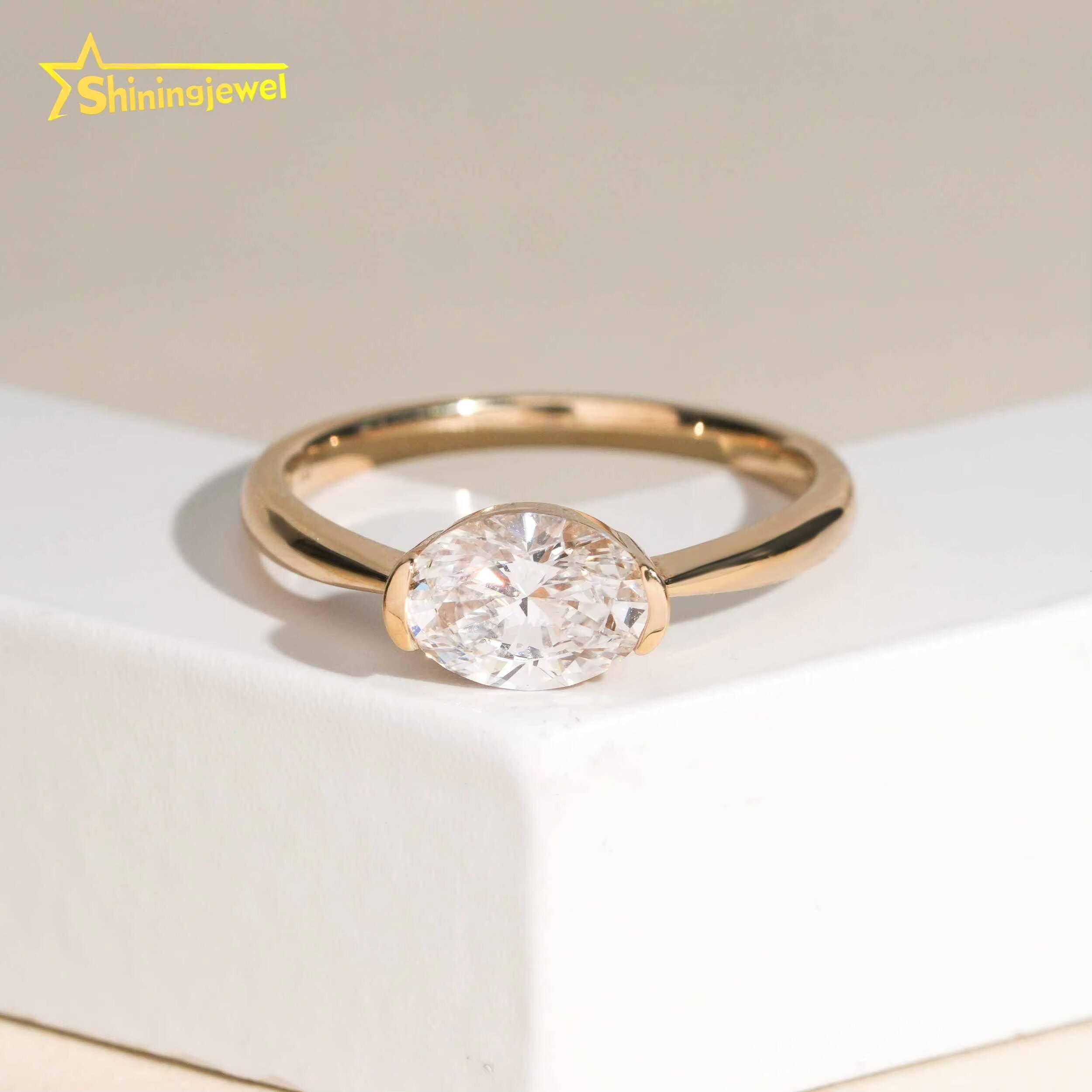 Fine Jewelry 14k Solid Real Gold Lab Grown Diamond CVD Ring Oval Shape VS1 D Color Engagement Ring