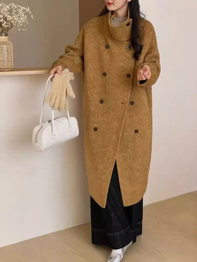 Fashion DoubleSided Cashmere Coat For Women In Autumn And Winter Hepburn Style Woolen Long Coat 251020