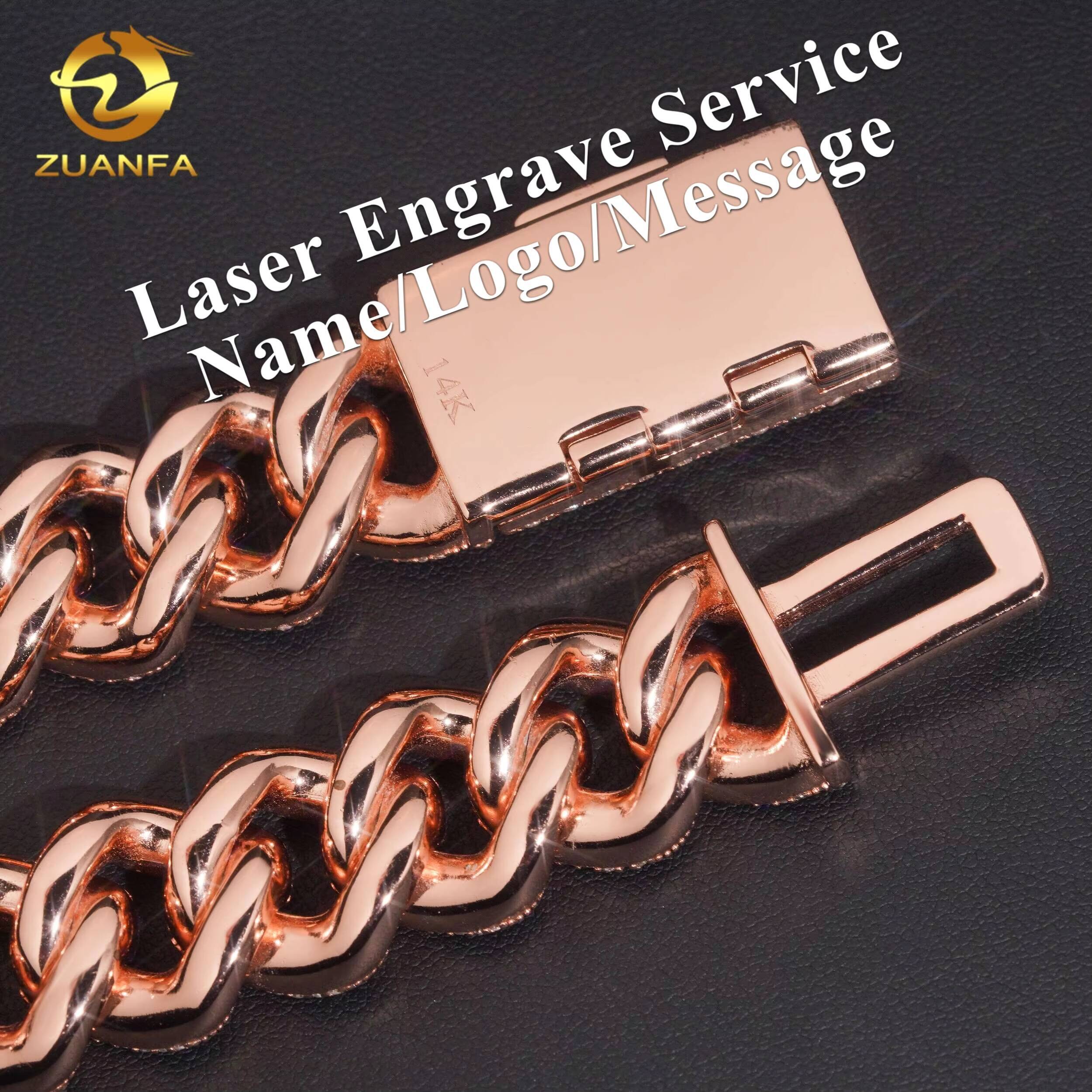 Zuanfa Rose Gold Plated Heavy 18mm Moissanite Cuban Chain Iced Out Necklace 925 Solid Silver Cuban Link Chain