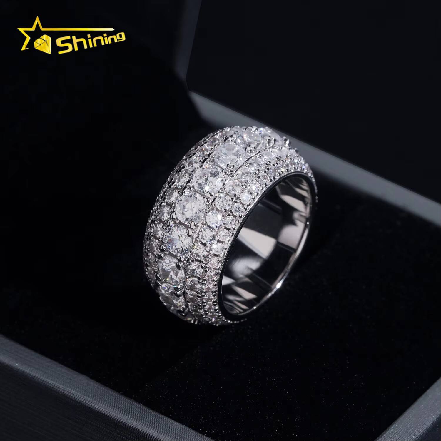 Ready to Ship Men Hip Hop Fully Iced Out Moissanite Diamond Ring Fashion Jewelry Rings Brass Moissanite Engagement Ring