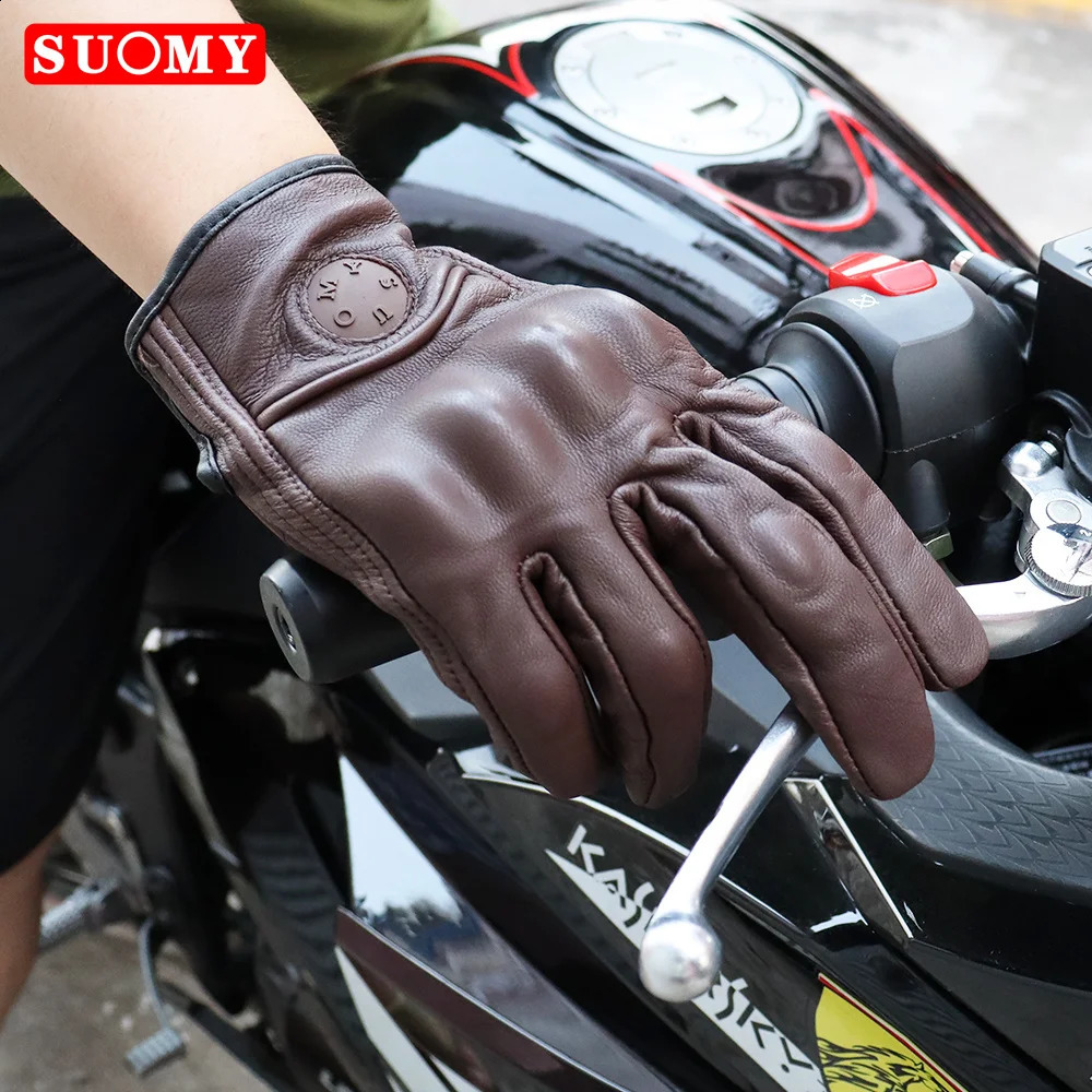 Suomy Vinatge Goatskin Motorcycle Gloves Summer Men Brown Retro Leather Motorbike Motocross Glove Lady Motorcyclist Guantes 251027