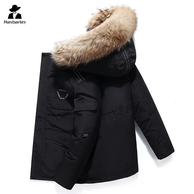 Winter Down Jacket Mens South Korea Running Fur Collar Hooded White Duck Down Warm Coat Mens Coldproof Tooling Parka 251023