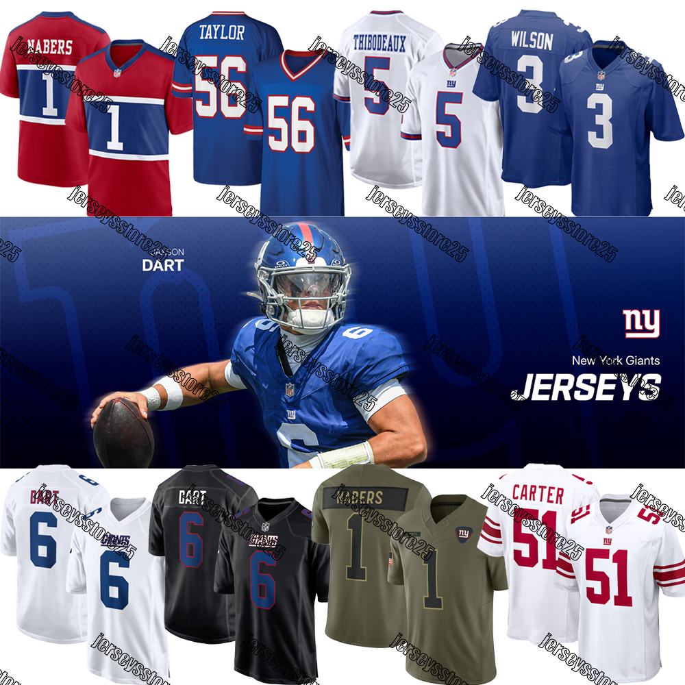 Jaxson Dart Football Jersey NY Giantss Malik Nabers Abdul Carter Brian Burns Kayvon Thibodeaux Dexter Lawrence II Taylor Michael Strahan Skattebo Jameis Winston