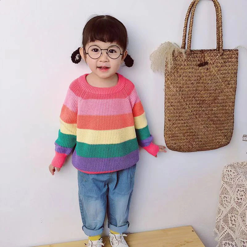 Kids Baby Girls Boys Sweater Autumn Winter Full Sleeve Rainbow Stripes Pullover Sweater Toddler Children Knit Sweater 251027
