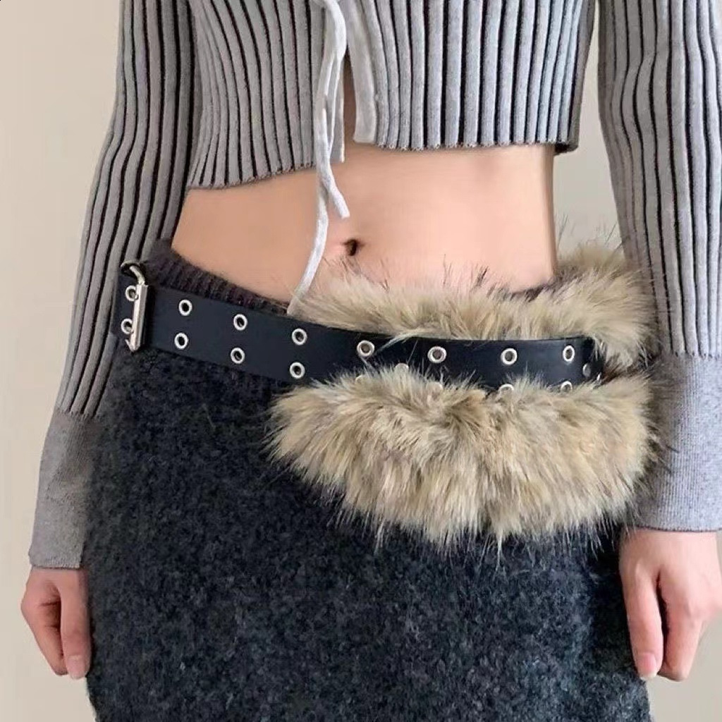 New Niche American Style Spicy Girl Wide Imitation Fur Waist Belt Leather Belt Fashion Waist Accessory Trend