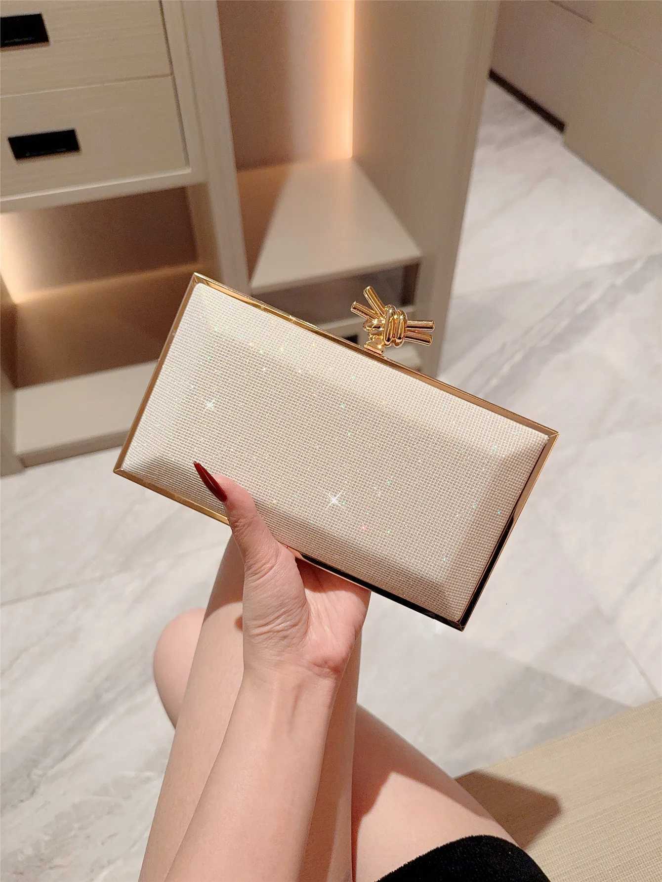 European and American Fashionable Dinner Bag Gold Clutch Bag White Square Box Bag Crossbody Chain Bag Evening Bag H251027